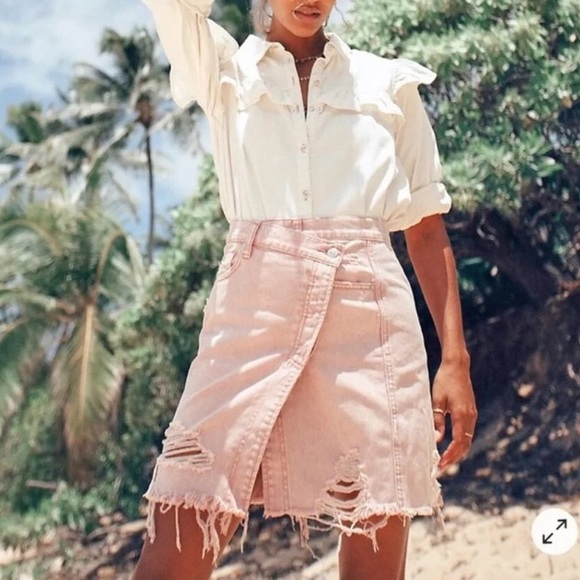 Free People Dresses & Skirts - NWT Free People Parker Wrap Pink Denim Mini Skirt